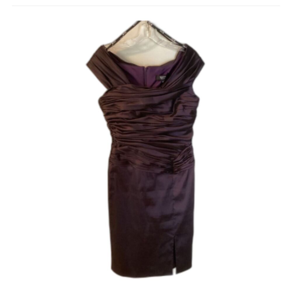 TADASHI SZ 6 DEEP PURPLE RUCHED BODICE OFF SHOULDER TAFFETA COCKTAIL DRESS